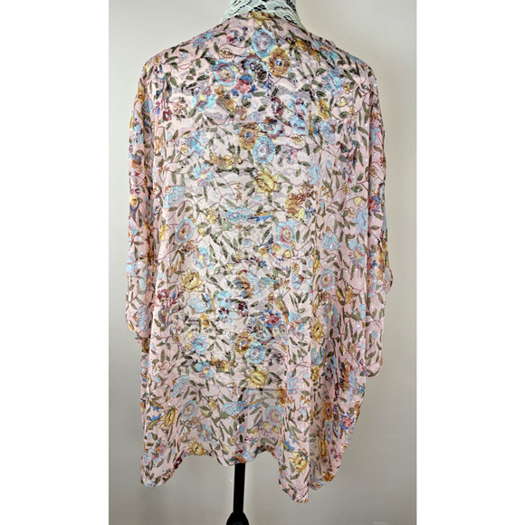 Anthropologie ANDERSEN & LAUTH Pink Shimmer Floral Kimono Beaded Boho Sheer - Picture 4 of 11